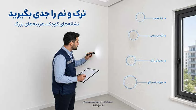 بررسی ترک نم و رطوبت دیوار قبل از تحویل آپارتمان نوساز