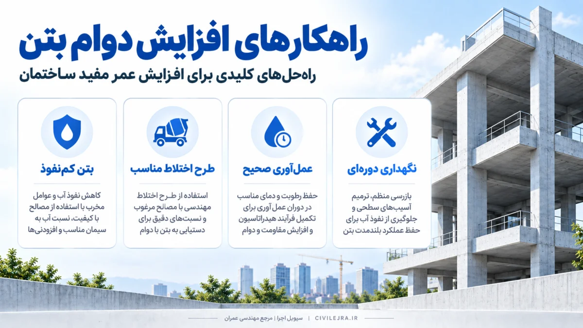 راهکارهای افزایش دوام بتن و عمر مفید سازههای بتنی
