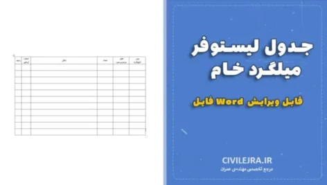 جدول لیستوفر میلگرد خام | فایل Word قابل ویرایش