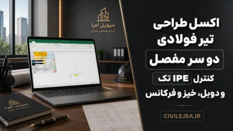 اکسل طراحی تیر فولادی دو سر مفصل | کنترل IPE تک و دوبل، خیز و فرکانس