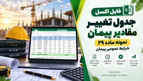 فایل اکسل جدول تغییر مقادیر پیمان | نمونه ماده 29 شرایط عمومی پیمان